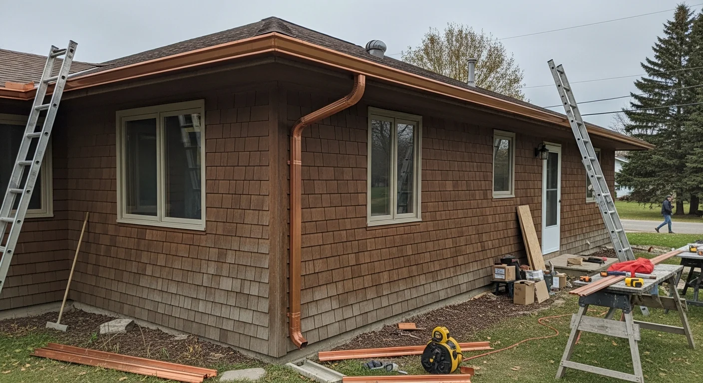 Residential gutter installation and repair on home exterior