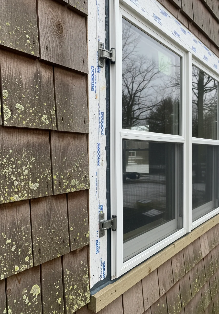 Close-up detail of professional workmanship on a Door County home, demonstrating quality execution in a challenging seasonal climate.