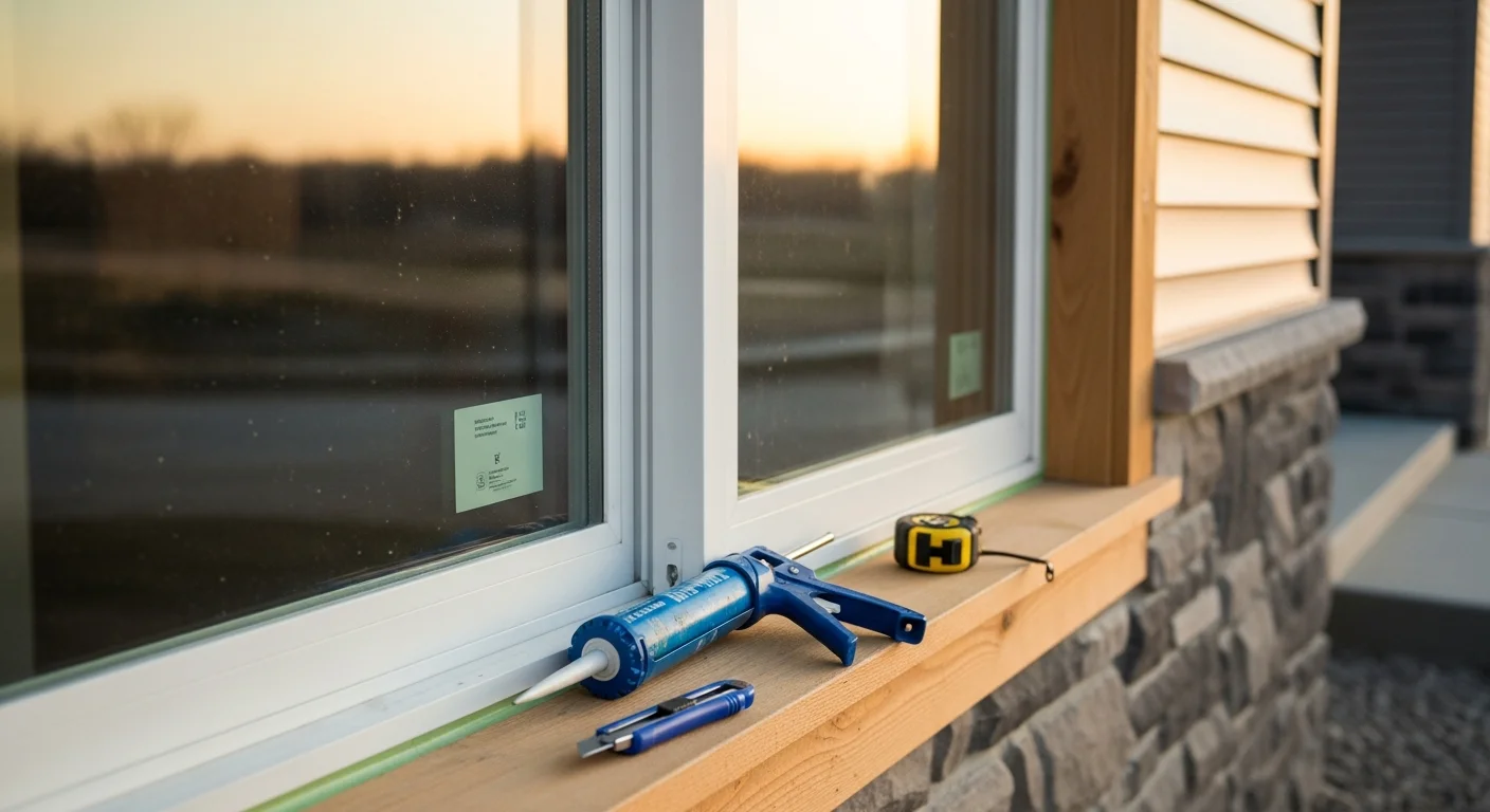 A newly installed sliding window on the exterior of a single-family home in the Green Bay, Wisconsin area, showing a wide horizontal frame with a clean perimeter seal and unobstructed view of the yard. The installation reflects a finished, weather-ready fit suited to a four-season Midwest climate.